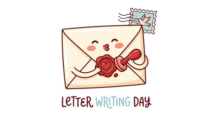 Obraz premium Letter Writing Day Cute Envelope with Heart Wax Seal Illustration