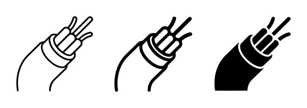 Electrical Cable Wire Icon Set, Power Cord Connection Symbols, Technology Energy Vector Graphics