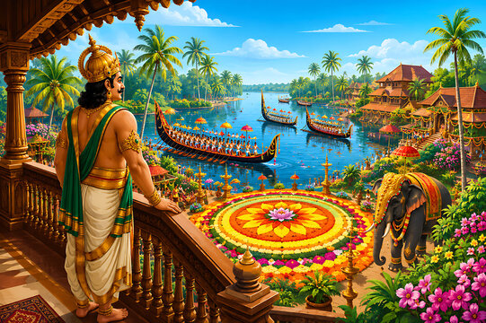 Onam Festival Celebration Featuring Beautiful Pookalam, Floral Rangoli, Kerala Tradition and Thiruvonam Festive Spirit