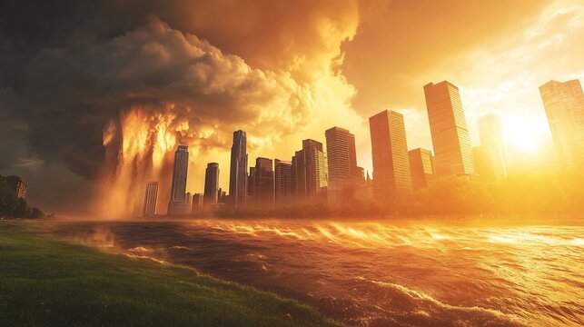 Effect of climate change on weather patterns showing how increased greenhouse gas emissions lead to more extreme weather events