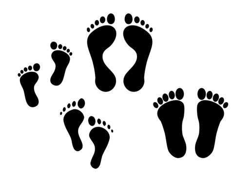 Family Human Footprints Silhouette Vector Set Isolated on White Background
