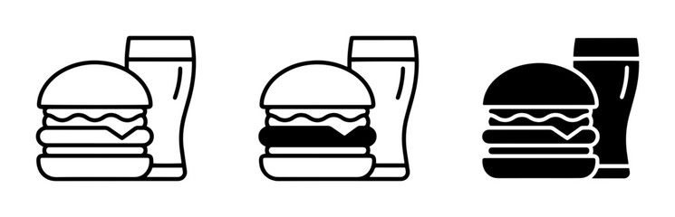 Fototapeta premium Burger and Beer Icons: Classic Fast Food Meal Set, Simple Vector Graphics for Menus and Branding