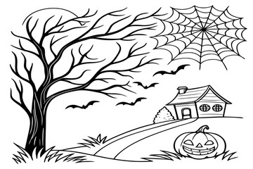 Fototapeta premium coloring page line art the halloween horror black vector