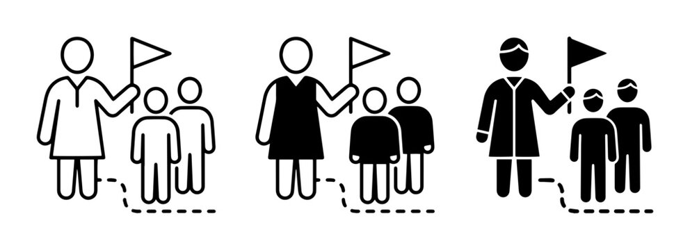 Tour Guide Icons, Group Leader, Tourist Group, Navigation Symbol, Travel Leadership