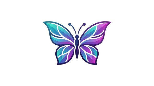 Vibrant abstract butterfly logo design featuring modern colorful gradients of purple, blue, and teal isolated on a white background
