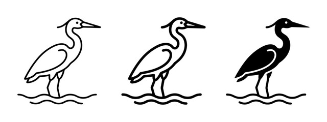 Obraz premium Heron Icon Set, Bird Silhouette, Minimalist Waterfowl Graphics, Vector Art Collection