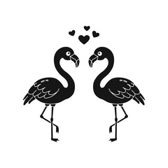 Obraz premium Two Flamingos With Hearts Silhouette Design Romantic Flamingos Heart Symbols Vector Logo
