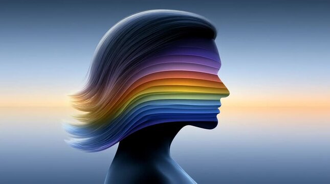 Female Silhouette with Flowing Colors Representing Inner Emotions