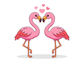 Obraz premium Cute Cartoon Flamingos Forming A Heart Shape, Cute Flamingos Heart Shape Vector llustration Design