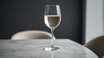 Fototapeta premium Elegant crystal wine glass resting on marble, reflecting soft ambient light in minimalist style.