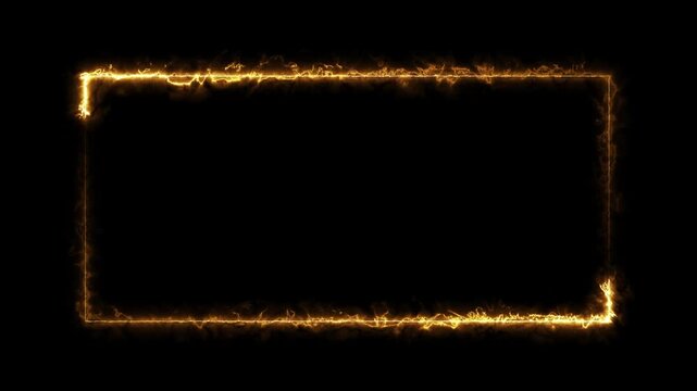 Fire neon light rectangle frame loop animated background. Burning neon lights frame box animation seamless loop, alpha channel, Fire line glowing rectangle border 4k video 