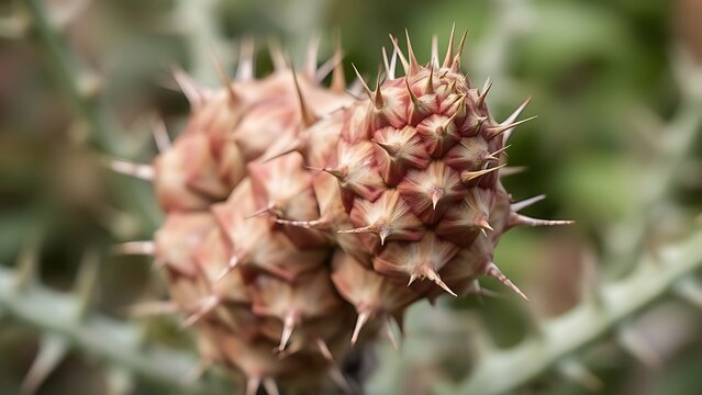 Thorny plant with twisted growth pattern and sharp spines.