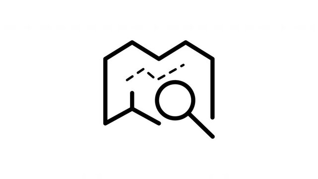 Map With Magnifying Glass Animated Icon With Alpha Channel. Navigation, Location Search, And Route Planning Motion Graphic. Travel And Exploration Tools. On Transparent Background