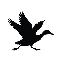 Fototapeta premium Silhouette of a mallard duck in a flying or landing posture icon vector flat design.