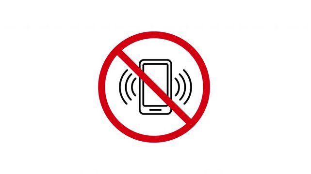 No Mobile Phone Usage Prohibition Sign Animated Icon With Alpha Channel. Forbidden Mobile Device Warning And Restriction Motion Graphic. Stop And Ban Notice. On Transparent Background