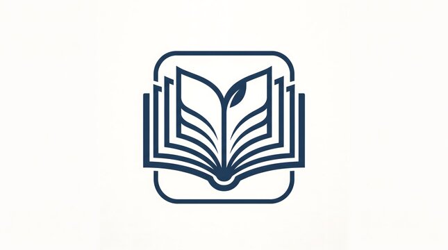 Minimalist vector logo design of an open book with abstract leaf and growth lines, suitable for education, library, publishing, or online learning brand identity