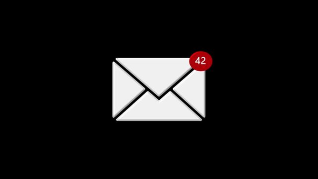 New email notification alert concept. A person receiving new message notification on their smartphone. digital envelope icon with a red alert symbol represents incoming email on a black background. 4k