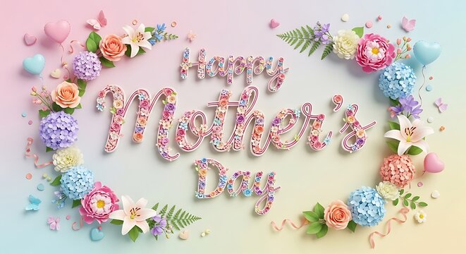 Happy mothers day greeting card with beautiful colorful spring flower frame arrangement