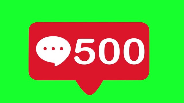 Animated Comment Counter Notification Green Screen. Green screen motion graphics animation of a red social media speech bubble icon with a fast-counting comment counter.