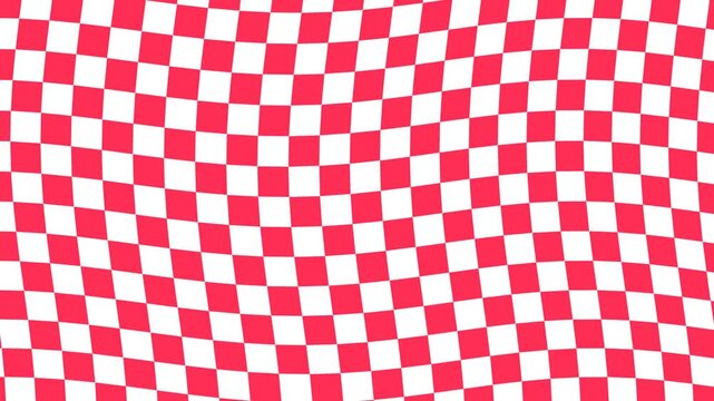 Psychedelic Red and White Warped Checkerboard Loop Background. Y2K Psychedelic Warped Orange Checkerboard Motion Background
