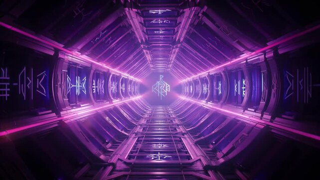 Futuristic Sci Fi Tunnel With Glowing Alien Runes