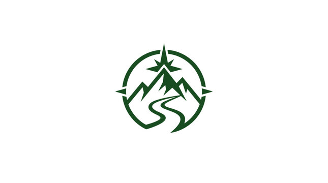 Mountain landscape logo with river.