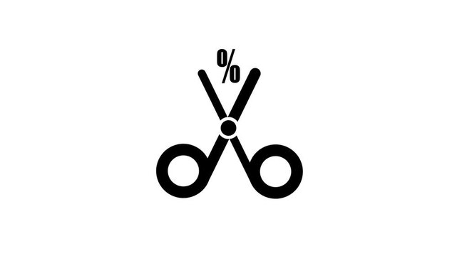 Minimalist scissors cutting percentage symbol animation for sales and discount marketing concepts