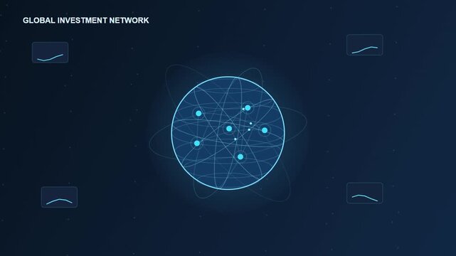 Digital Financial Growth Analysis and Global Investment Network Motion Render Graphic