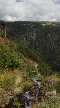 Beautiful mountain landscape with Pancava Waterfall, the highest waterfall in the Czech Republic, Krkonose National Park