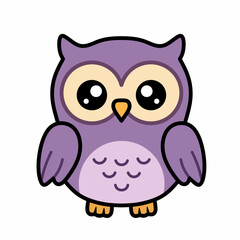 Obraz premium cute purple owl character sitting in flat design cartoon style for children storytelling books and kawaii animal sticker design