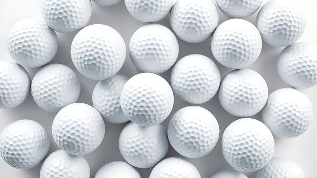 Cluster of golf balls in close-up, presented in a minimalist style on a white background.