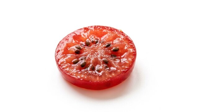 A red and a green tomato slice on a white background, with a white background and a white background