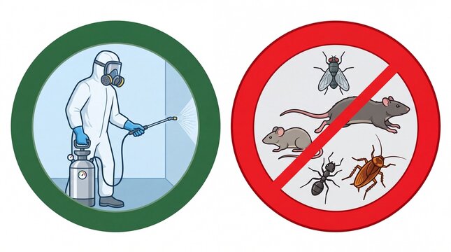 Professional pest control technician spraying chemical insecticide to eliminate common household vermin infestation on white background