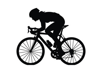 Fototapeta premium Professional female cyclist silhouette isolated on white background created as a clean flat vector graphic design element for sports branding and fitness related visual media projects
