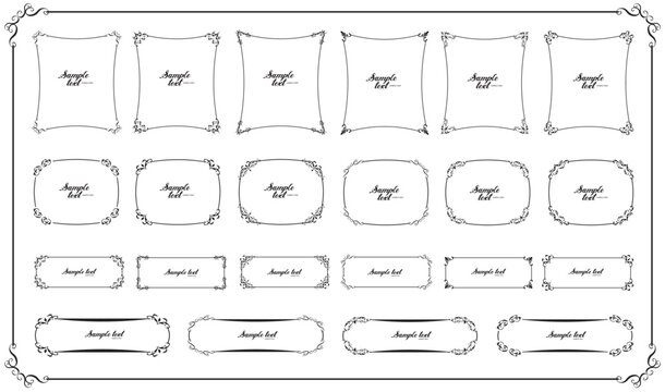 Vintage black calligraphic frame set, elegant ornamental line border vectors for invitation, wedding card, certificate and menu design