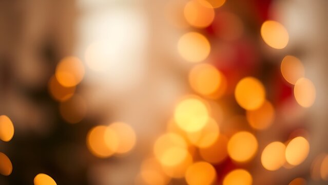 Warm gold and red Christmas lights bokeh background, holiday atmosphere.