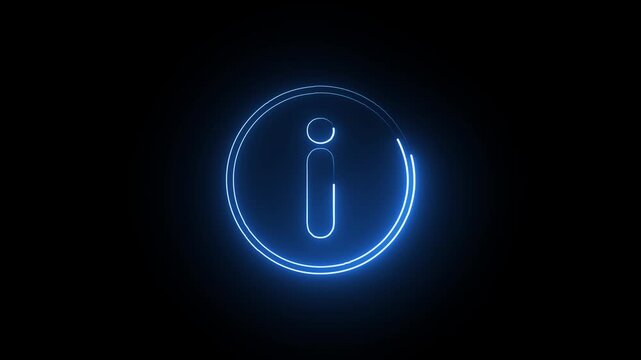 Glowing Blue Information Symbol Illuminated on Black Background icon neon.