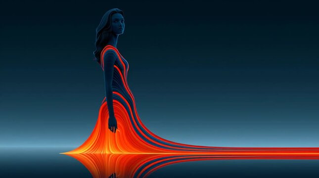 Woman in Orange Dress with Abstract Thoughts Representing Creative Energy