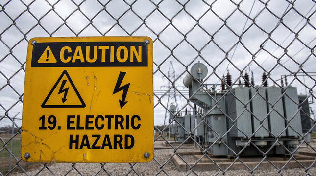 Electric hazard sign warns of high voltage danger.