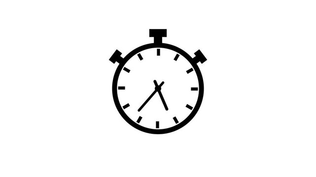 A stopwatch animated on a white background. Flat design analog stopwatch icon animation 4k
