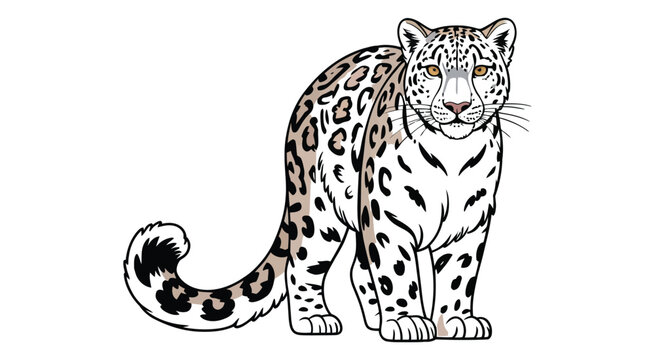 Snow leopard portrait illustration, wild cat on white background, animal face, wildlife, feline, mountain predator, vector artwork, isolated, nature
