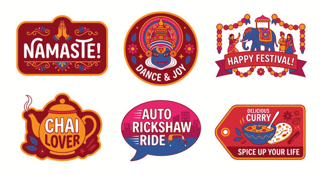 Traditional Indian culture stickers featuring festivals and local life.