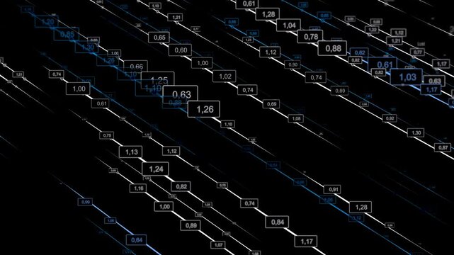 Abstract background 3d rendering with glow lines  and random numbers. Digital big data concept. Loopable animation.