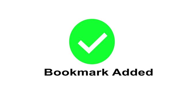 A green circle with a white checkmark inside it with the text bookmark added below it in bold black letters.