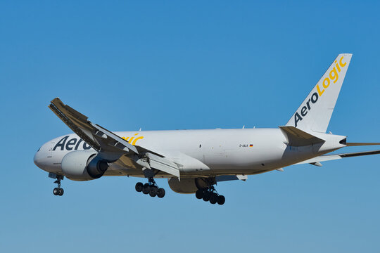 AeroLogic Boeing 777-F (D-AALK) freighter on final approach to Narita International Airport