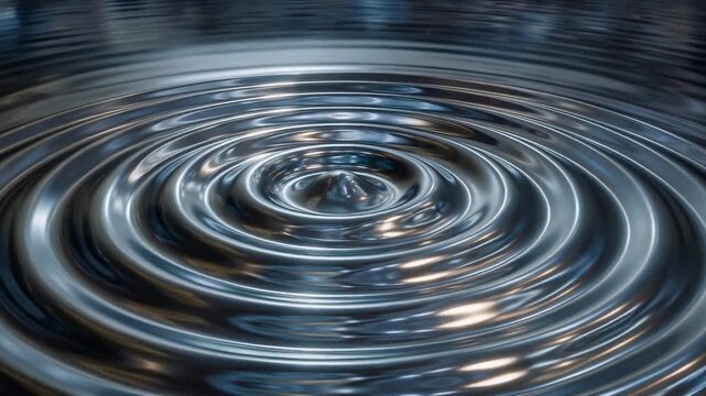 Molten chrome loop ripples expanding outward with metallic highlights glowing continuously