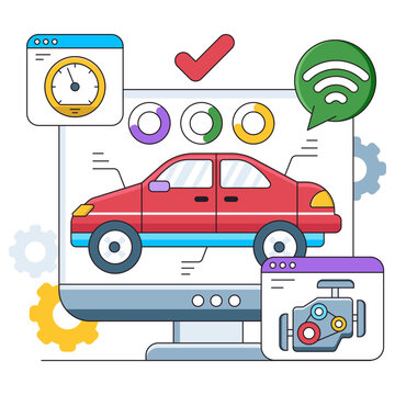 A colored design illustration of remote vehicle diagnostic 

