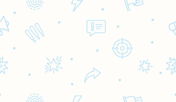 Notification Icons Seamless Pattern Background with Light Blue Outline Doodle Symbols