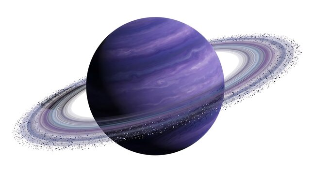 A purple gas giant planet with glowing rings isolated on a white background.