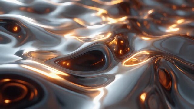Molten chrome outward ripples loop expanding with metallic glowing highlights effect